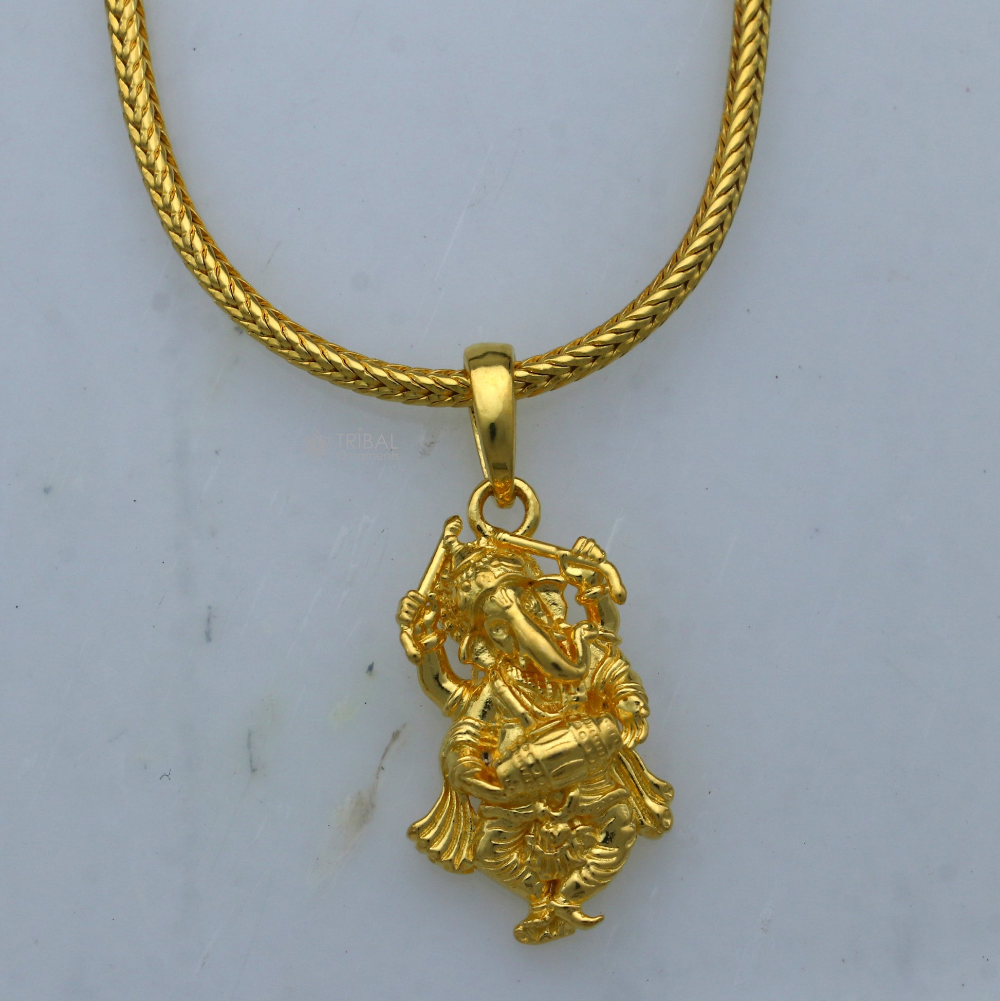 925 sterling silver gold polished Lord Ganesha divine pendant nsp903 - TRIBAL ORNAMENTS