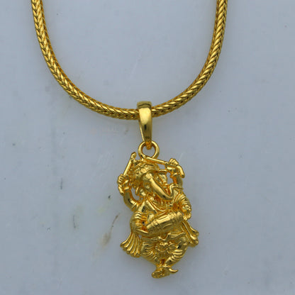 Sterling silver gold-polished Lord Ganesha pendant by TRIBAL ORNAMENTS, featuring detailed divine Ganesha design.