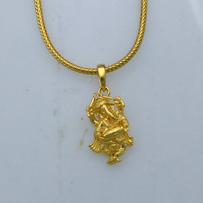 925 sterling silver gold-polished Lord Ganesha pendant by TRIBAL ORNAMENTS, featuring intricate divine Ganesha design.