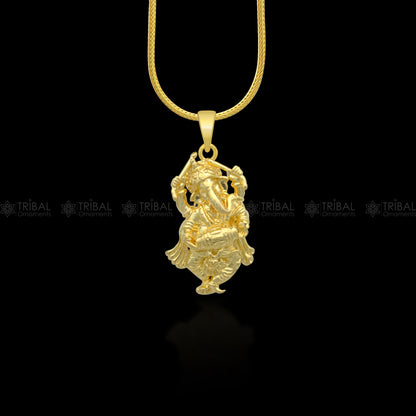 925 sterling silver gold-polished Lord Ganesha pendant from TRIBAL ORNAMENTS, featuring intricate divine Ganesha design.
