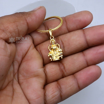 925 sterling silver gold polished Lord Ganesha pendant with intricate divine design, crafted by TRIBAL ORNAMENTS.