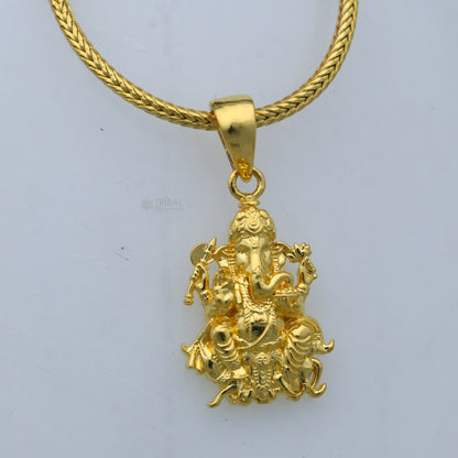 925 silver and gold polished Lord Ganesha pendant from TRIBAL ORNAMENTS, featuring intricate divine design and craftsmanship.