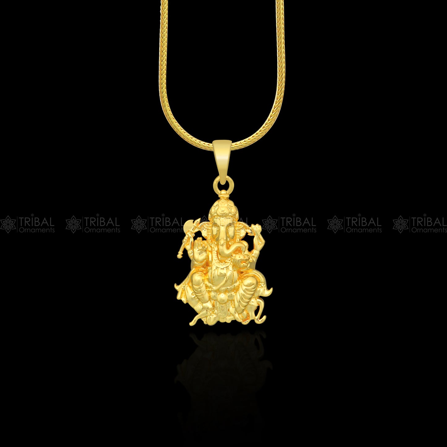 925 sterling silver gold polished Lord Ganesha  divine pendant nsp906 - TRIBAL ORNAMENTS