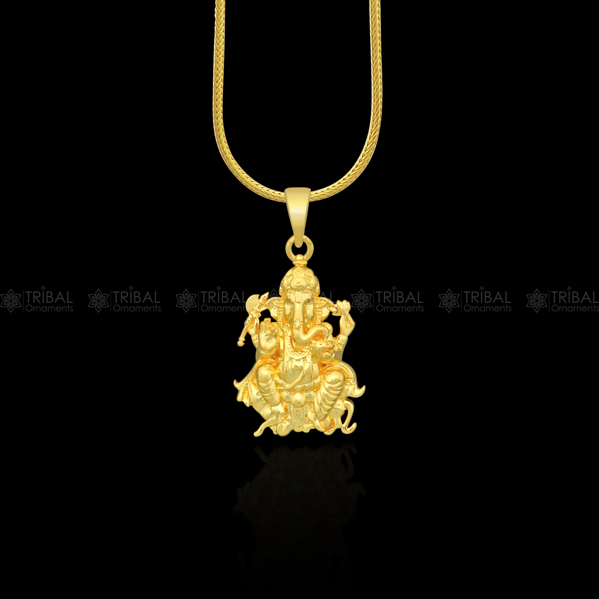 925 sterling silver gold polished Lord Ganesha  divine pendant nsp906 - TRIBAL ORNAMENTS