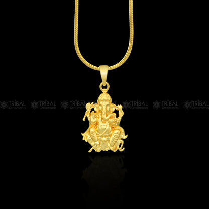 925 sterling silver gold-polished Lord Ganesha pendant, tribal ornaments divine jewelry, intricate design for spiritual adornment