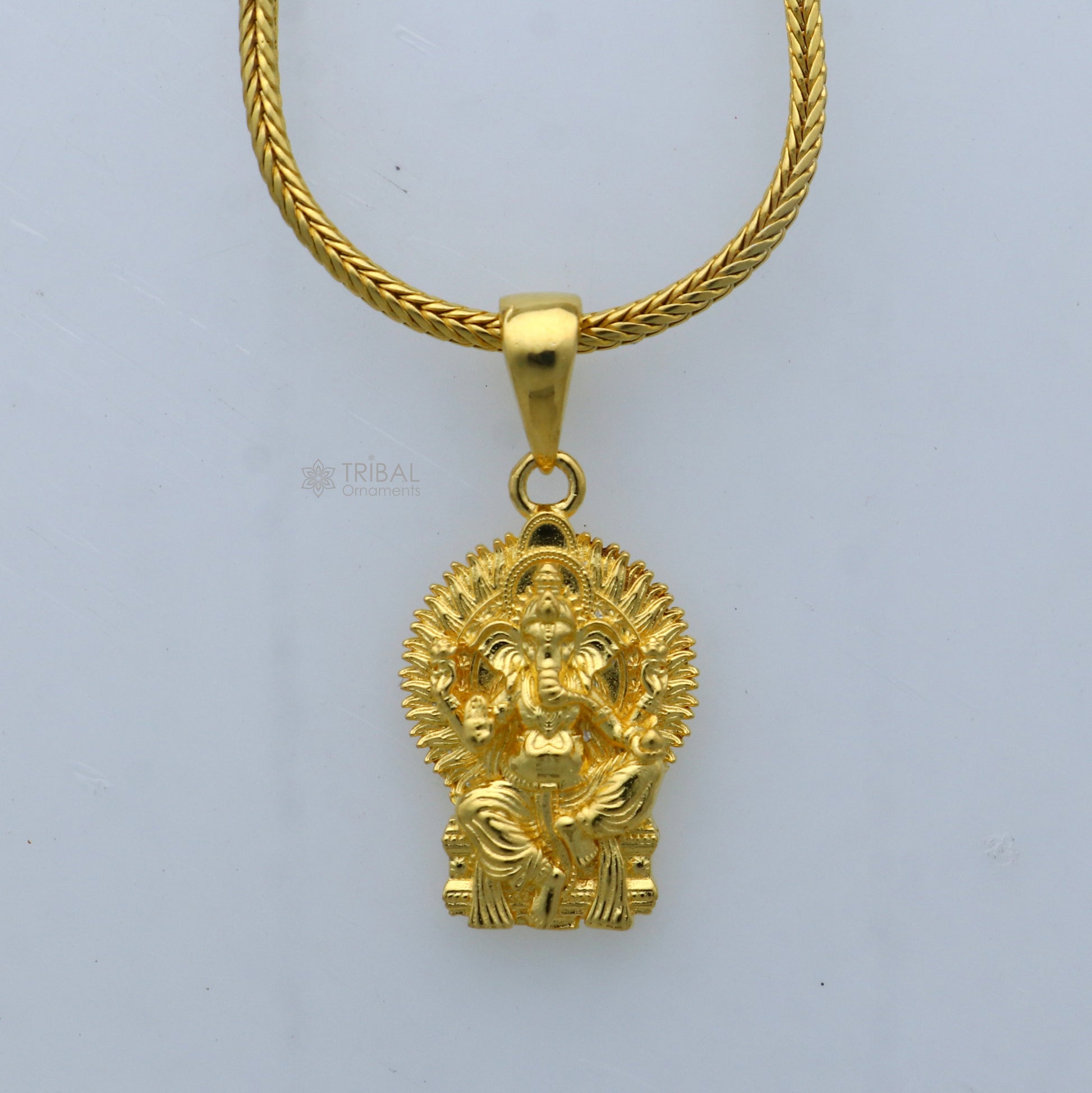 925 sterling silver gold polished Lord Ganesha divine pendant nsp907 - TRIBAL ORNAMENTS