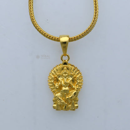 925 sterling silver gold-polished Lord Ganesha pendant with intricate divine design, crafted by TRIBAL ORNAMENTS.