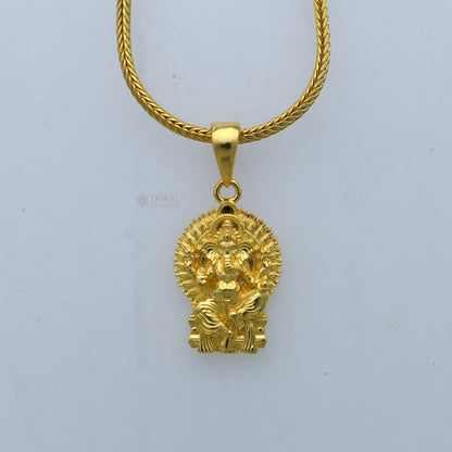 925 sterling silver gold-polished Lord Ganesha pendant, divine Hindu pendant with intricate design from Tribal Ornaments.