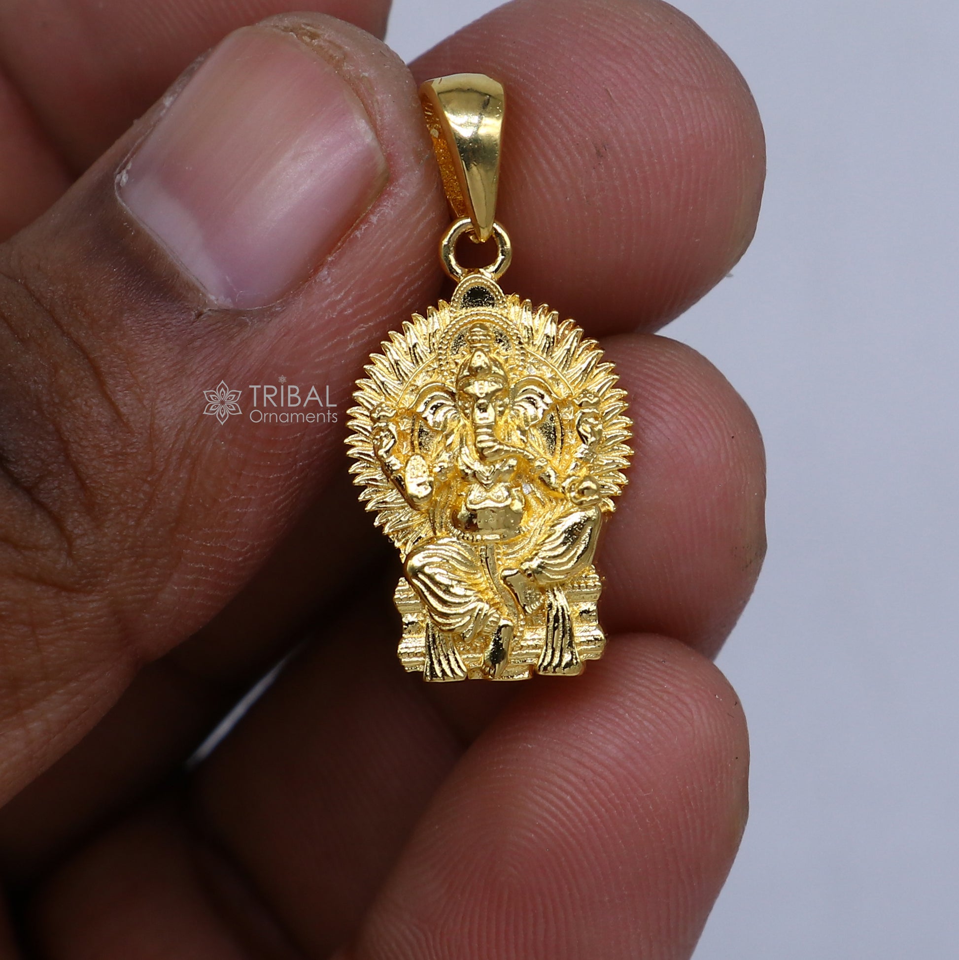 925 sterling silver gold polished Lord Ganesha divine pendant nsp907 - TRIBAL ORNAMENTS
