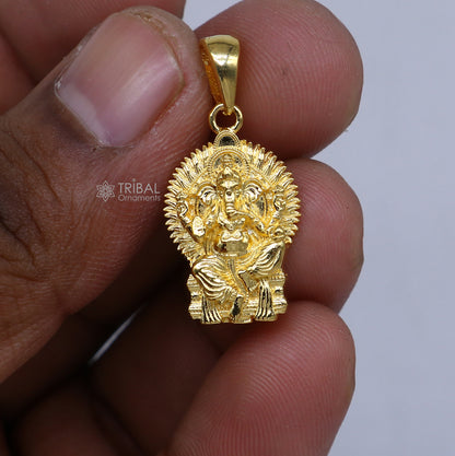 925 sterling silver gold-polished Lord Ganesha pendant from TRIBAL ORNAMENTS, featuring intricate divine Ganesha design.