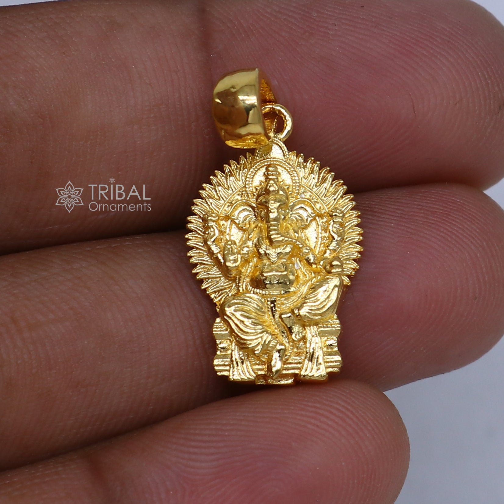 925 sterling silver gold polished Lord Ganesha divine pendant nsp907 - TRIBAL ORNAMENTS