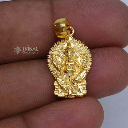 925 silver and gold polished Lord Ganesha pendant, tribal ornaments divine jewelry, detailed Hindu deity pendant for spiritual wear