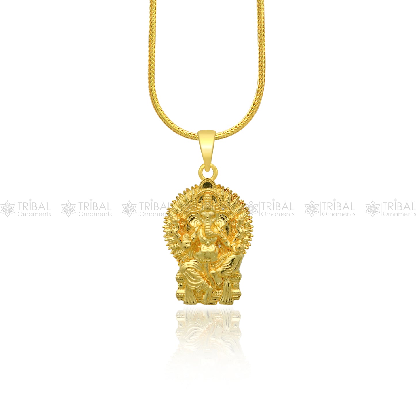 925 sterling silver gold polished Lord Ganesha divine pendant nsp907 - TRIBAL ORNAMENTS