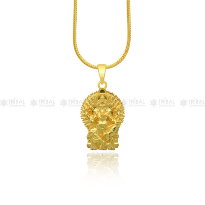 925 silver gold polished Lord Ganesha pendant from TRIBAL ORNAMENTS, featuring intricate divine Ganesha design on a pendant.