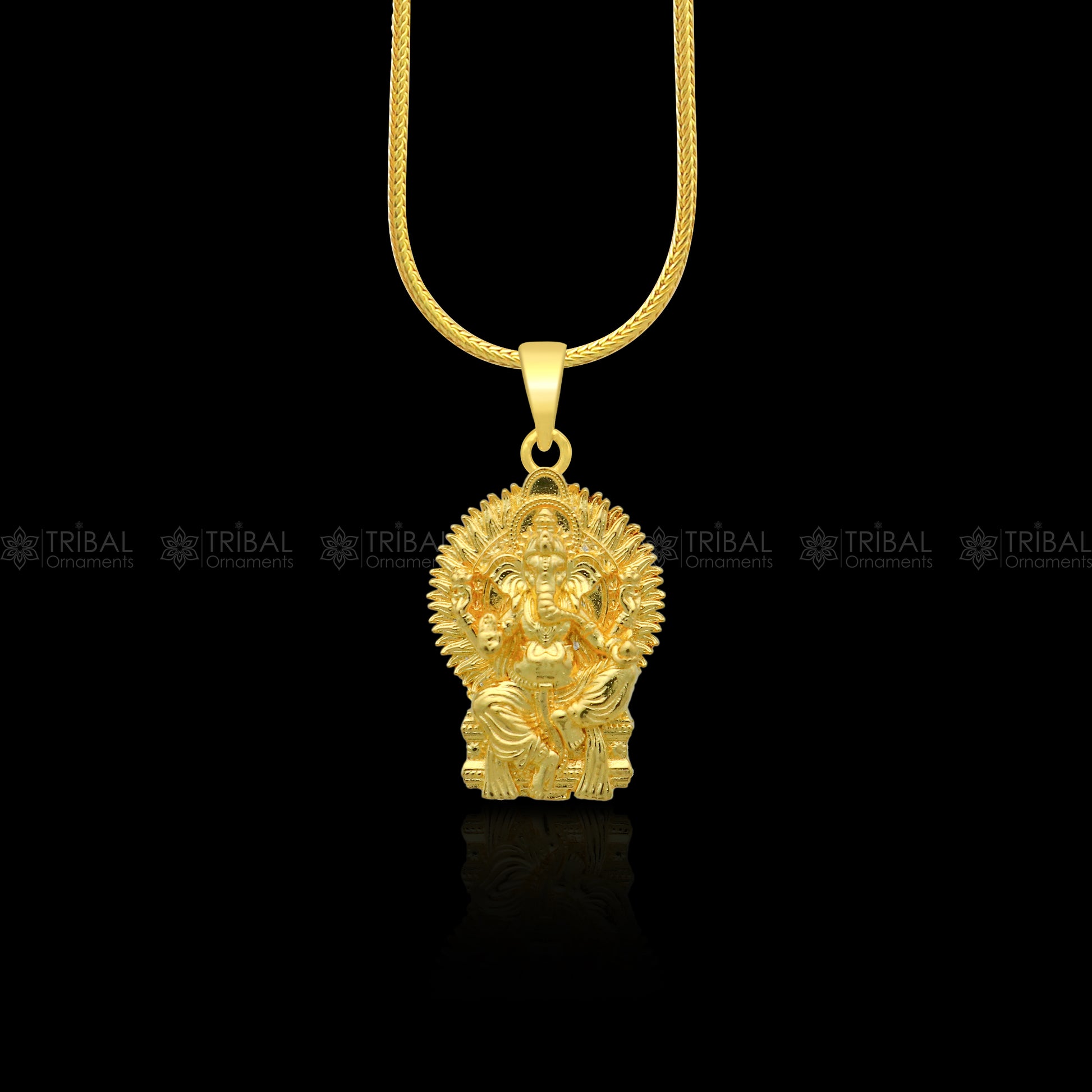 925 sterling silver gold polished Lord Ganesha divine pendant nsp907 - TRIBAL ORNAMENTS