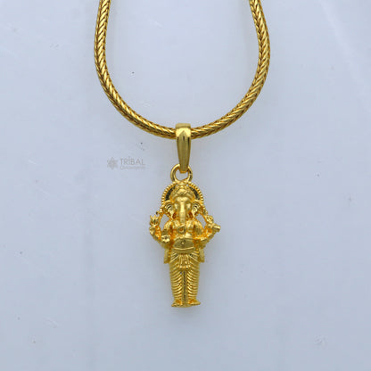 925 sterling silver gold-polished Lord Ganesha pendant from Tribal Ornaments, featuring intricate divine Ganesha design.