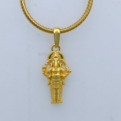 925 sterling silver gold-polished Lord Ganesha pendant from TRIBAL ORNAMENTS, featuring intricate divine Ganesha design.
