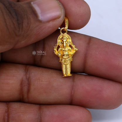 925 sterling silver gold-polished Lord Ganesha pendant from TRIBAL ORNAMENTS, featuring intricate divine Ganesha design.
