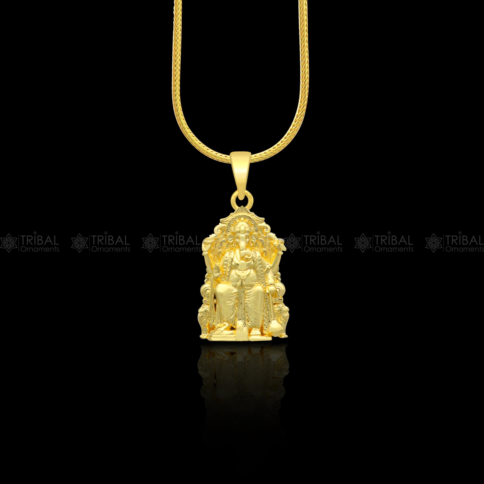 925 sterling silver gold-polished Lord Ganesha pendant, tribal ornaments divine jewelry, intricate religious design, NSP920