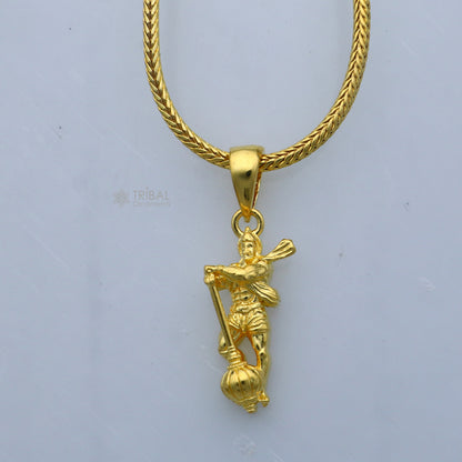 925 sterling silver gold-polished Lord Hanuman divine pendant with intricate tribal design, crafted by TRIBAL ORNAMENTS.