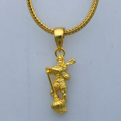 925 sterling silver gold-polished Lord Hanuman pendant from TRIBAL ORNAMENTS featuring detailed divine Hanuman design.
