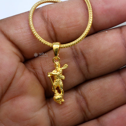 925 sterling silver gold-polished Lord Hanuman divine pendant with intricate tribal design, crafted by TRIBAL ORNAMENTS.