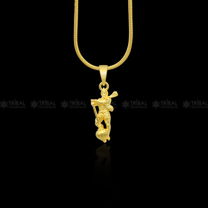 925 sterling silver gold polished Lord Hanuman divine pendant from TRIBAL ORNAMENTS, featuring intricate tribal design and religious symbolism.