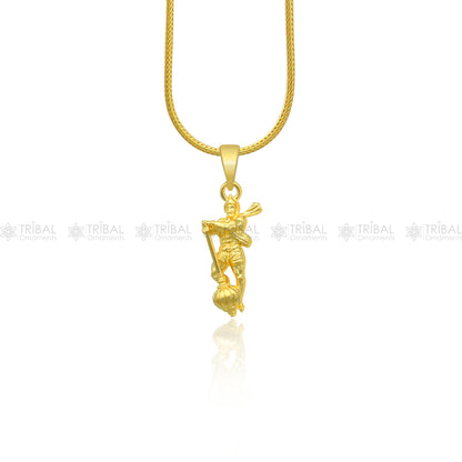 925 sterling silver gold-polished Lord Hanuman pendant with intricate divine design, crafted by TRIBAL ORNAMENTS.