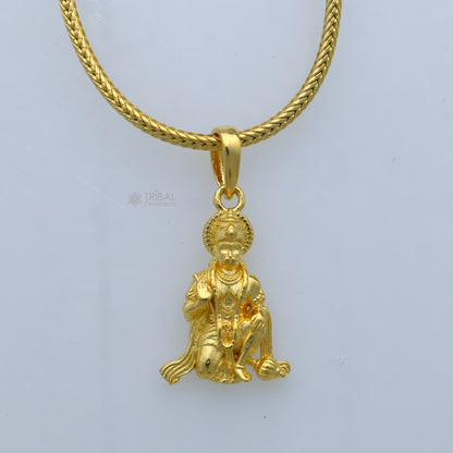 Sterling silver Lord Hanuman pendant with gold polish, featuring intricate divine design, from TRIBAL ORNAMENTS.