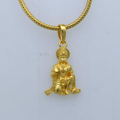 925 sterling silver gold-polished Lord Hanuman pendant with intricate divine design, crafted by TRIBAL ORNAMENTS.
