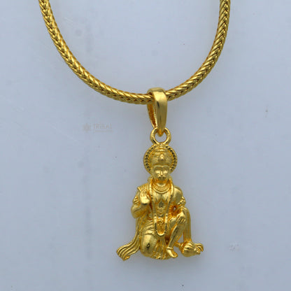 925 sterling silver gold-polished Lord Hanuman divine pendant with intricate design, from TRIBAL ORNAMENTS.