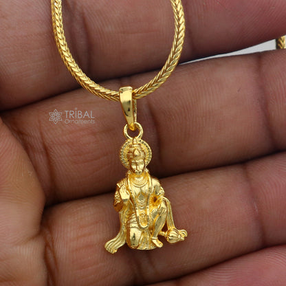 Sterling silver gold-polished Lord Hanuman pendant from TRIBAL ORNAMENTS, featuring detailed divine deity design.