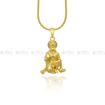 925 sterling silver gold-polished Lord Hanuman divine pendant by TRIBAL ORNAMENTS featuring intricate tribal design and detailed Hanuman figure.
