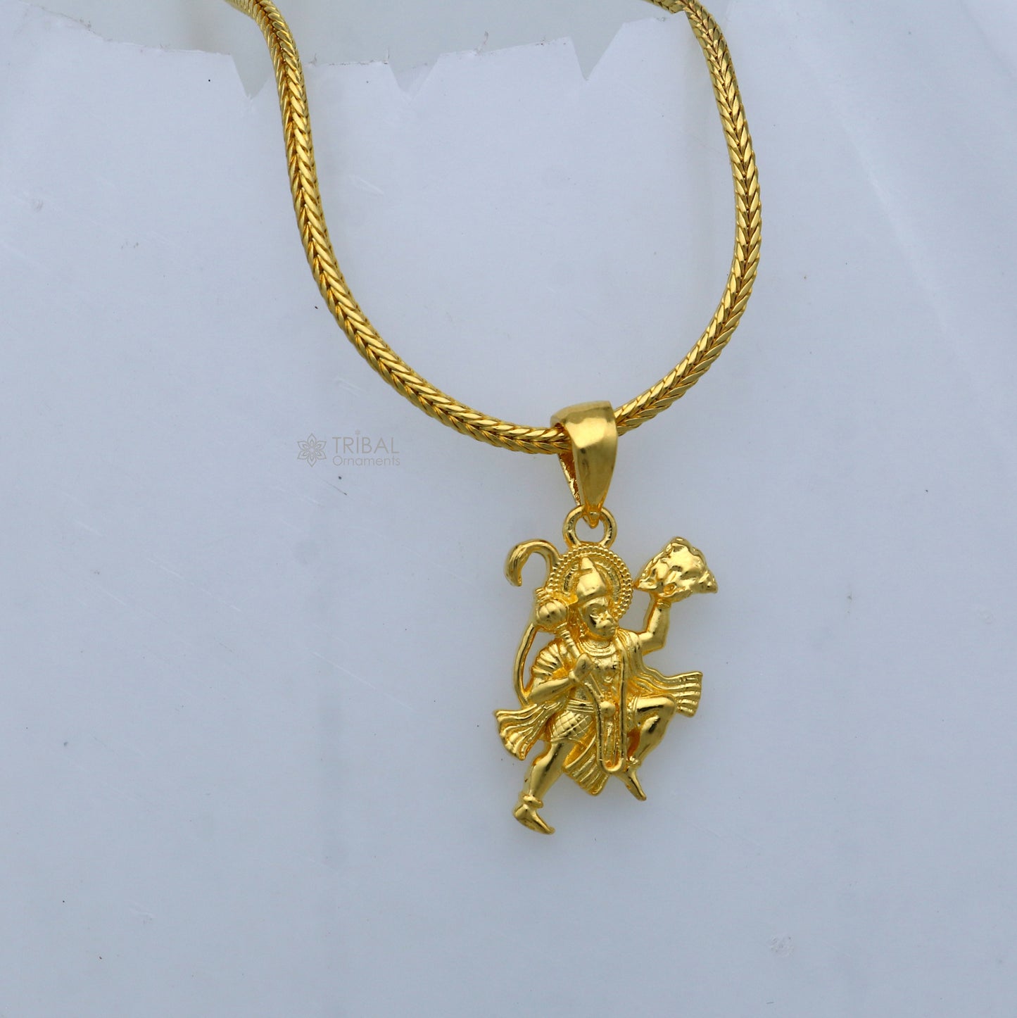 925 sterling silver gold polished Lord hanuman flying divine pendant nsp901 - TRIBAL ORNAMENTS