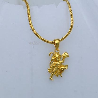 925 sterling silver gold-polished Lord Hanuman flying divine pendant, tribal ornaments design, handcrafted jewelry accessory
