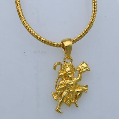 925 sterling silver gold polished Lord Hanuman flying divine pendant, detailed tribal ornaments design, NSP901.