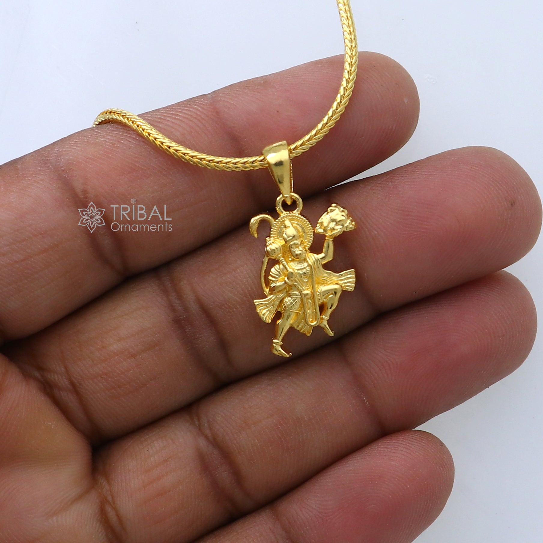 925 sterling silver gold polished Lord hanuman flying divine pendant nsp901 - TRIBAL ORNAMENTS