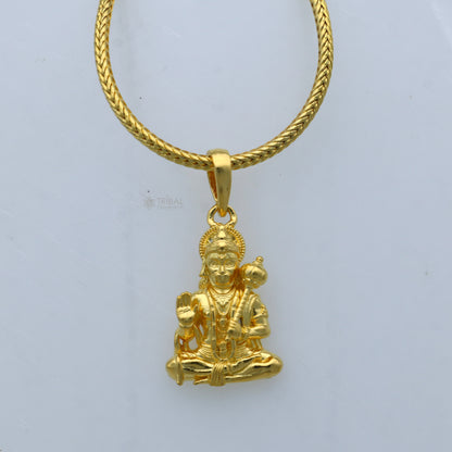 925 sterling silver gold-polished Lord Hanuman ji pendant from TRIBAL ORNAMENTS, featuring detailed divine deity design.