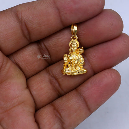 925 sterling silver gold-polished Lord Hanumanji pendant showcasing intricate divine design and craftsmanship.