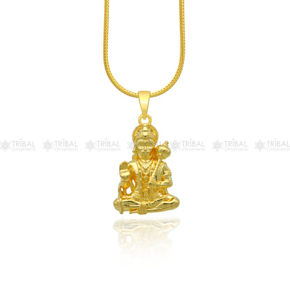 925 sterling silver gold polished Lord Hanuman Ji pendant from TRIBAL ORNAMENTS with intricate divine design.