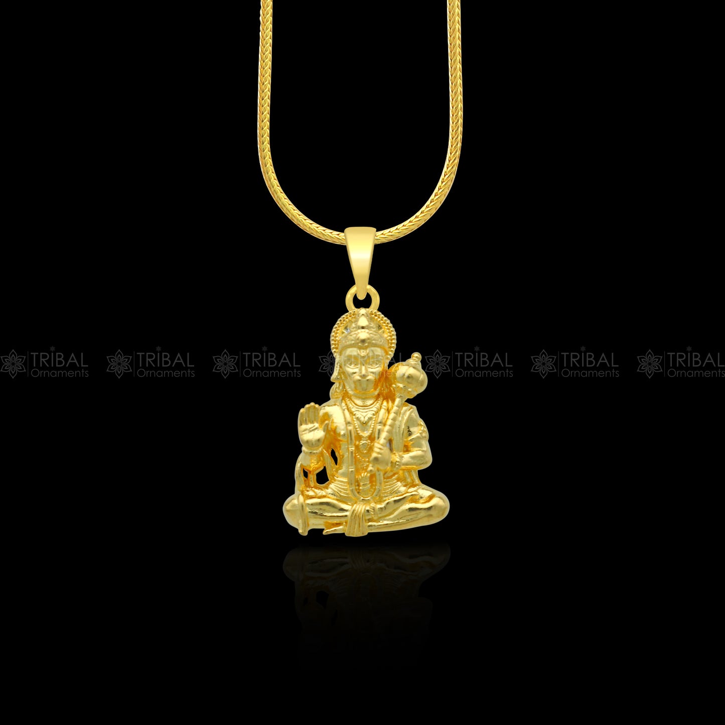 925 sterling silver gold polished Lord Hanuman ji divine pendant from TRIBAL ORNAMENTS with intricate design and sacred Hindu symbolism