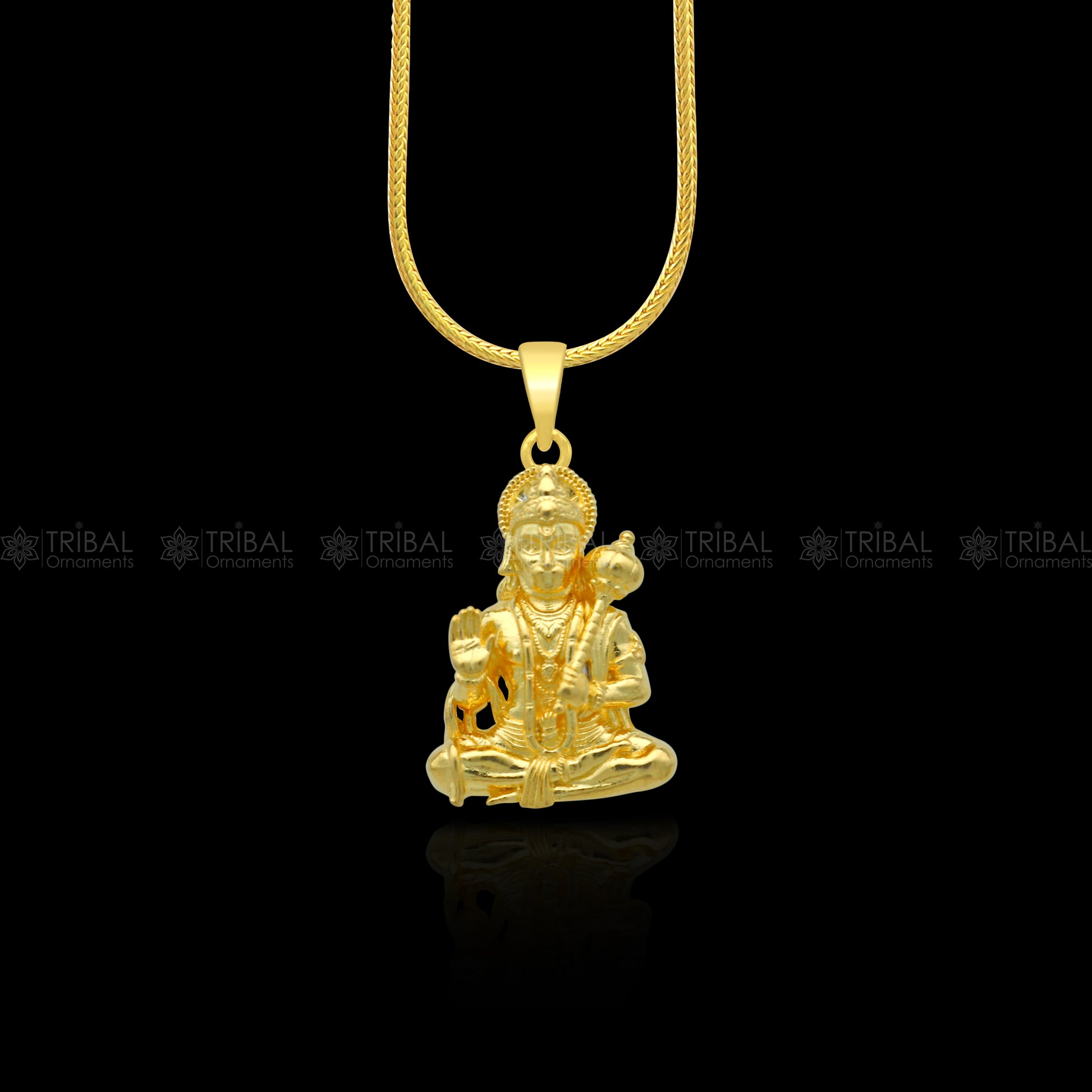 925 sterling silver gold polished Lord Hanuman ji divine pendant from TRIBAL ORNAMENTS with intricate design and sacred Hindu symbolism