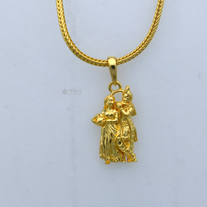 925 silver and gold polished Lord Krishna and Radha pendant, detailed divine jewelry by TRIBAL ORNAMENTS.