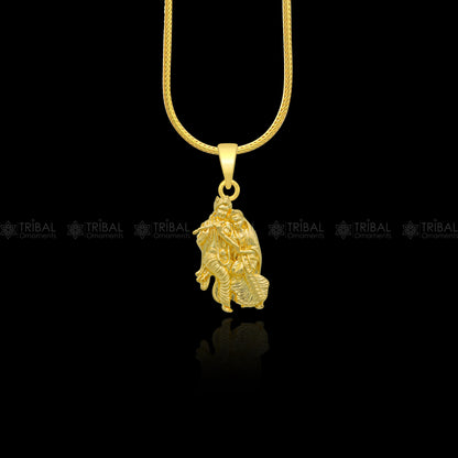 925 sterling silver gold polished Lord Krishna and Radha divine pendant, intricate tribal ornament jewelry design.