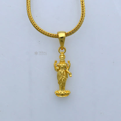 925 sterling silver gold-polished Lord Maha Dhan Lakshmi Maa pendant, intricately designed divine jewelry by TRIBAL ORNAMENTS