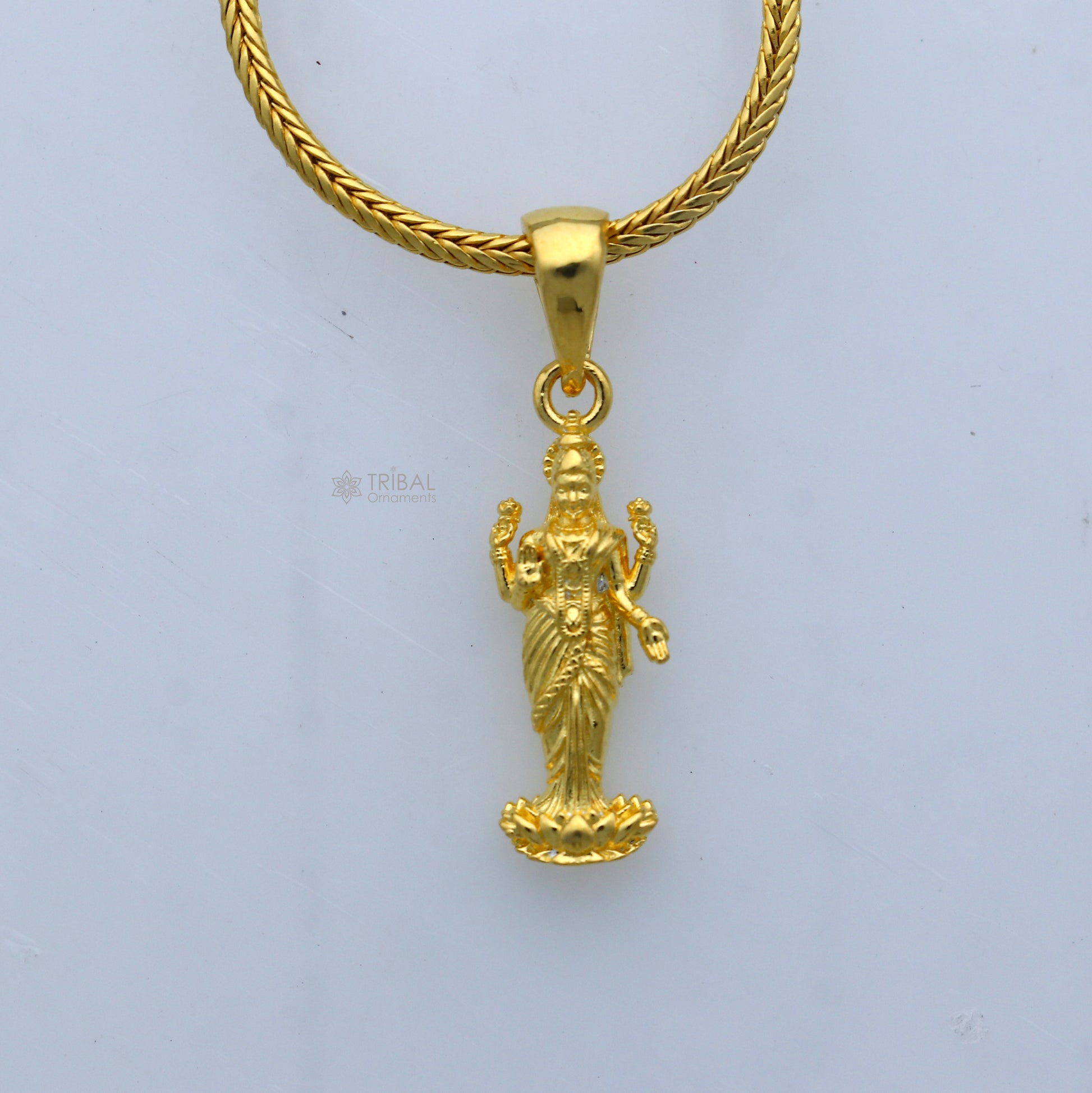 925 sterling silver gold polished Lord Maha Dhan Lakshmi maa divine pendant nsp911 - TRIBAL ORNAMENTS