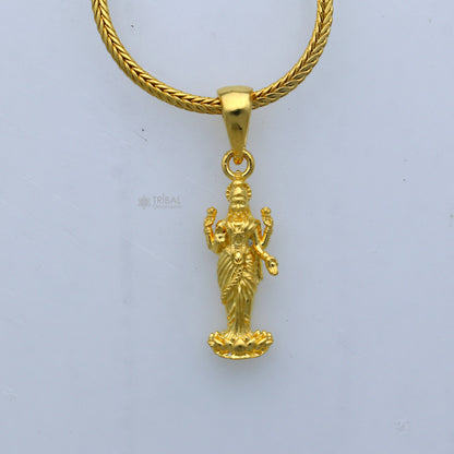 925 silver gold-polished Lord Maha Dhan Lakshmi Maa pendant from TRIBAL ORNAMENTS, featuring divine religious design.