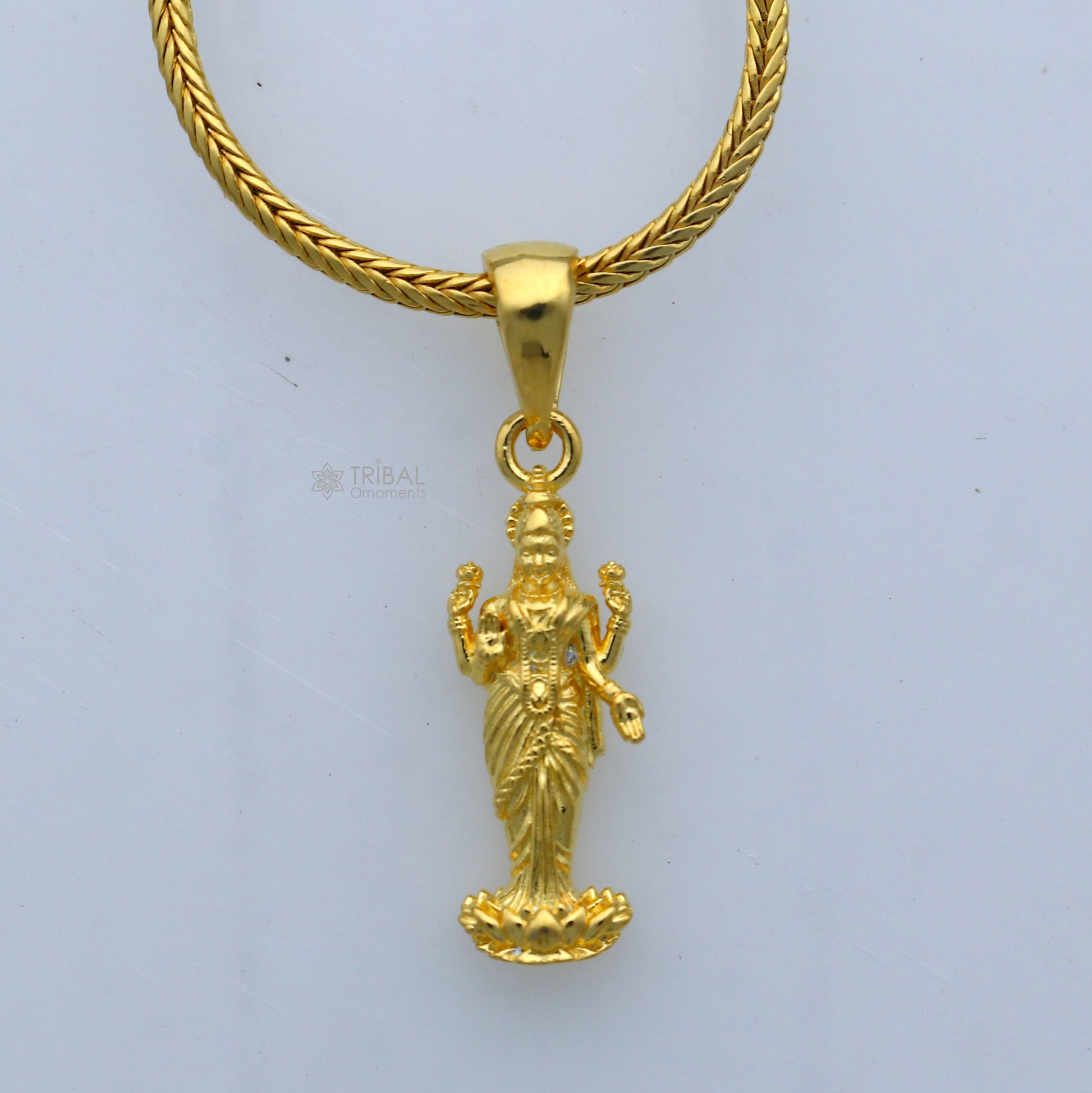 925 sterling silver gold polished Lord Maha Dhan Lakshmi maa divine pendant nsp911 - TRIBAL ORNAMENTS