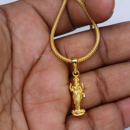 925 sterling silver gold polished Lord Maha Dhan Lakshmi Maa divine pendant, intricate tribal ornament design.