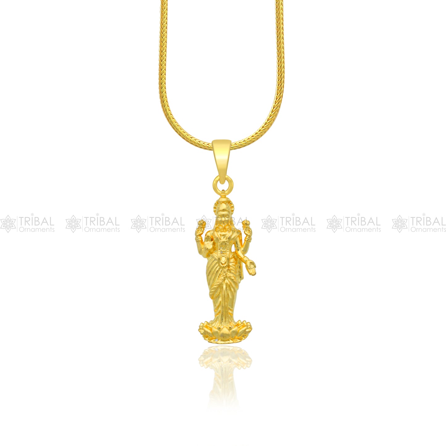 925 sterling silver gold polished Lord Maha Dhan Lakshmi maa divine pendant nsp911 - TRIBAL ORNAMENTS